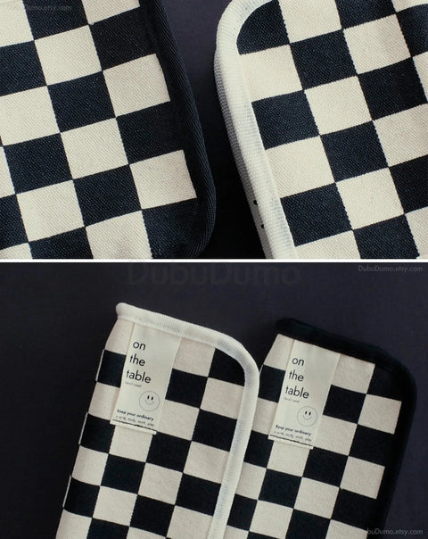 on the table Checkerboard Cotton Pencil Case [2colors]