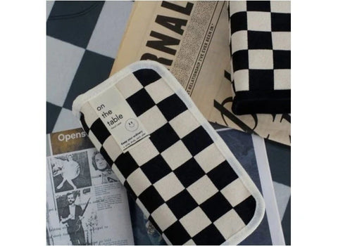 on the table Checkerboard Cotton Pencil Case [2colors]