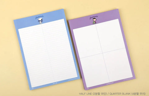 PEANUTS B5 Memo Pad [Half Grid | Half Line] | Study Notepad