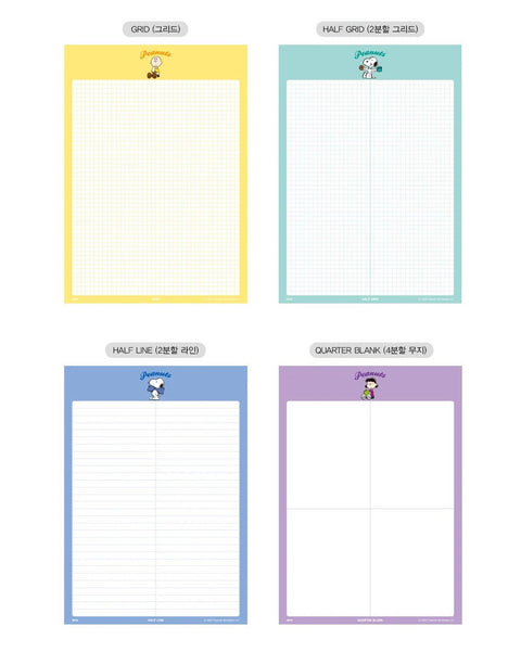 PEANUTS B5 Memo Pad [Half Grid | Half Line] | Study Notepad
