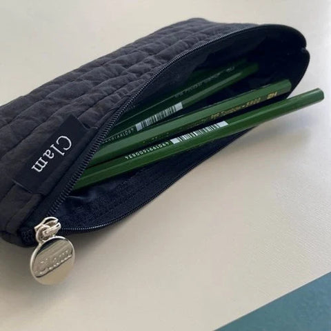 Clam Flat Pencil Case [Soft Black] | Pen Pouch