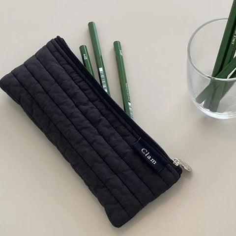 Clam Flat Pencil Case [Soft Black] | Pen Pouch